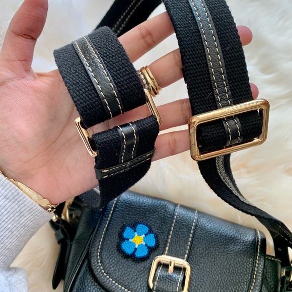 Soft Leather Crossbody Bag with Forget-Me-Not Beaded Patch - Picture 12 of 13